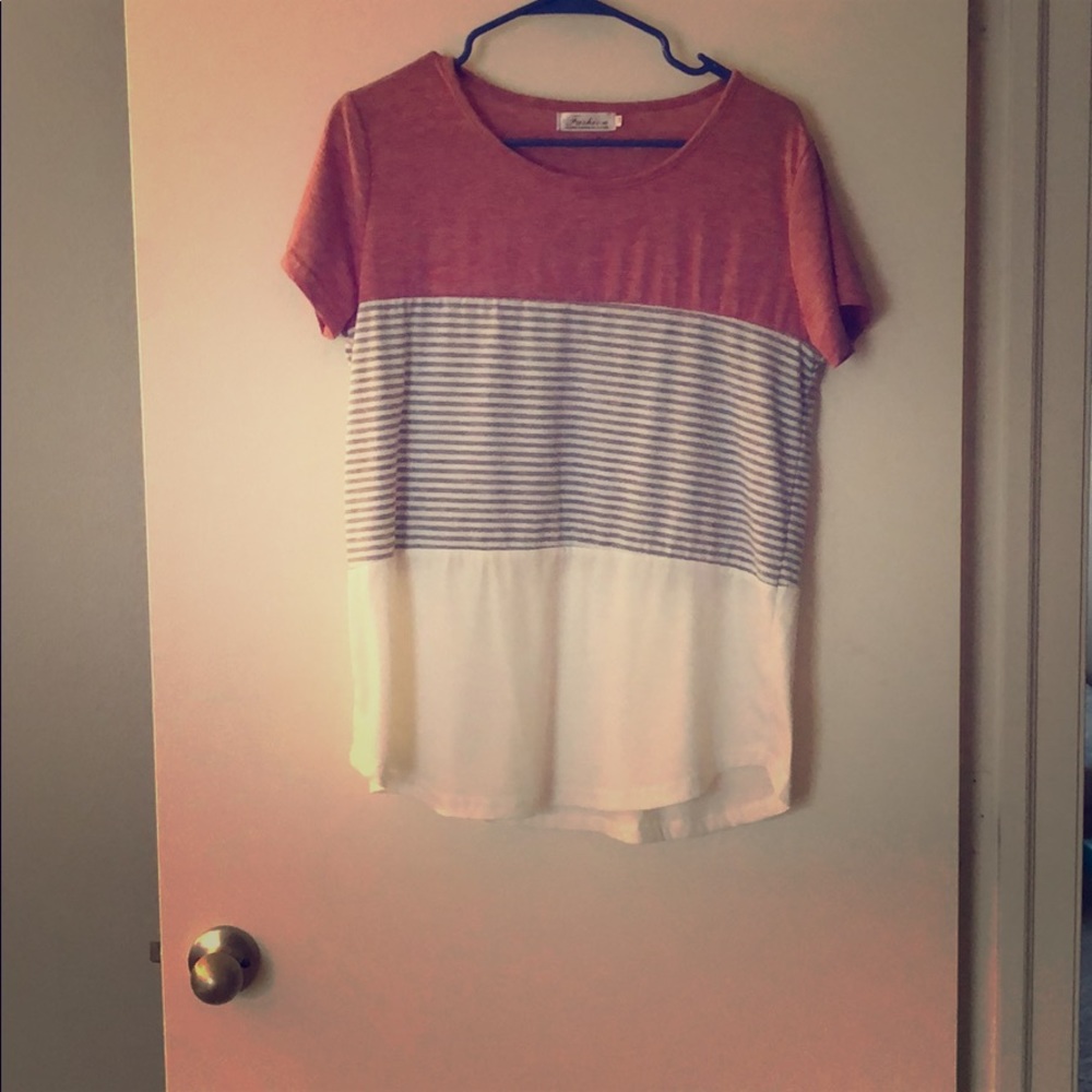 Pink/Red Color block Tee